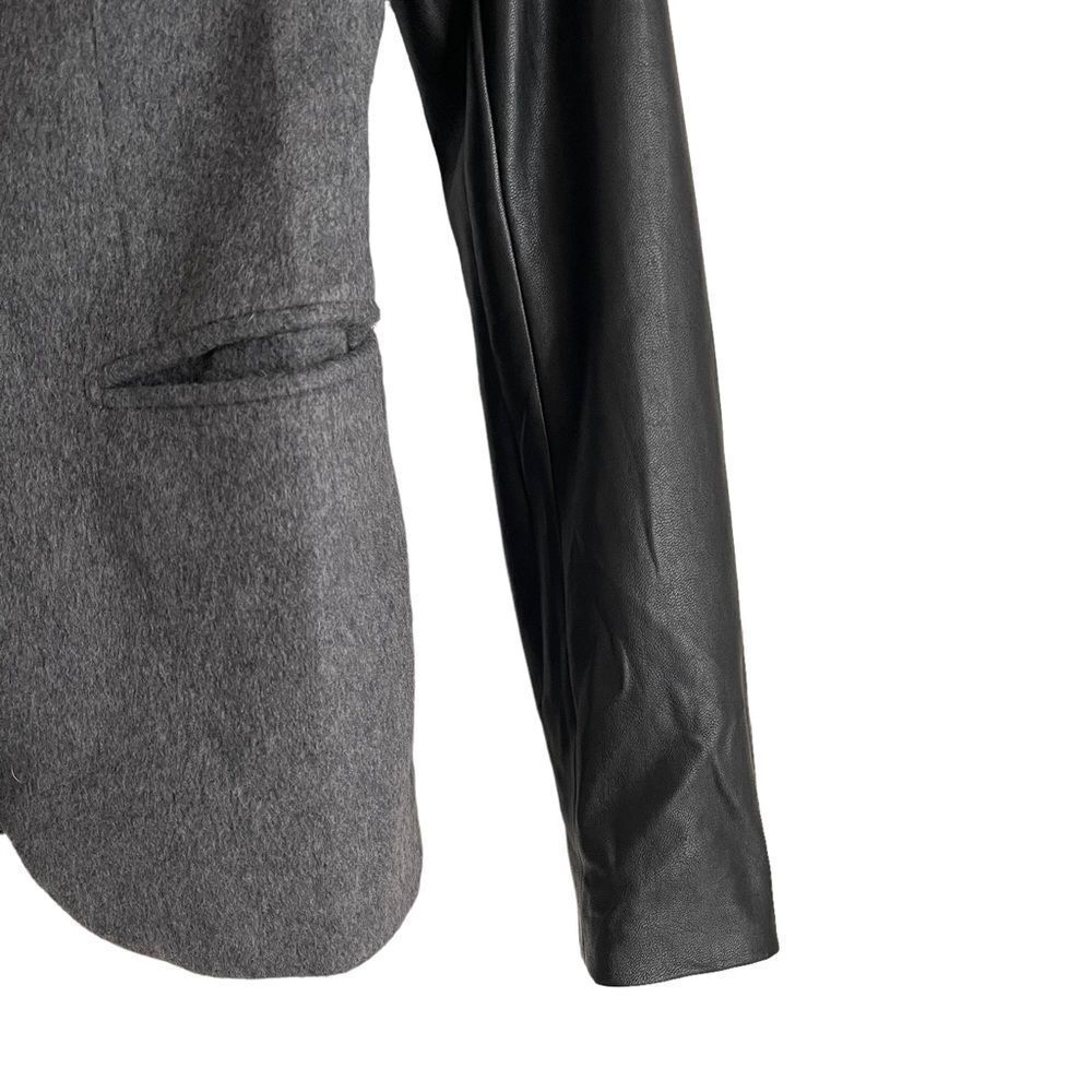 Babaton Charcoal Grey Wool Blazer with Black Faux Leather Sleeves Size 0 - Picture 5 of 8
